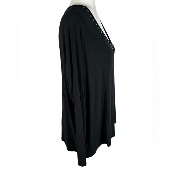 NOTSHY Cashmere Black V Neck Studded Dolman Sleeve Casual Long Sleeve Top - Picture 3 of 5